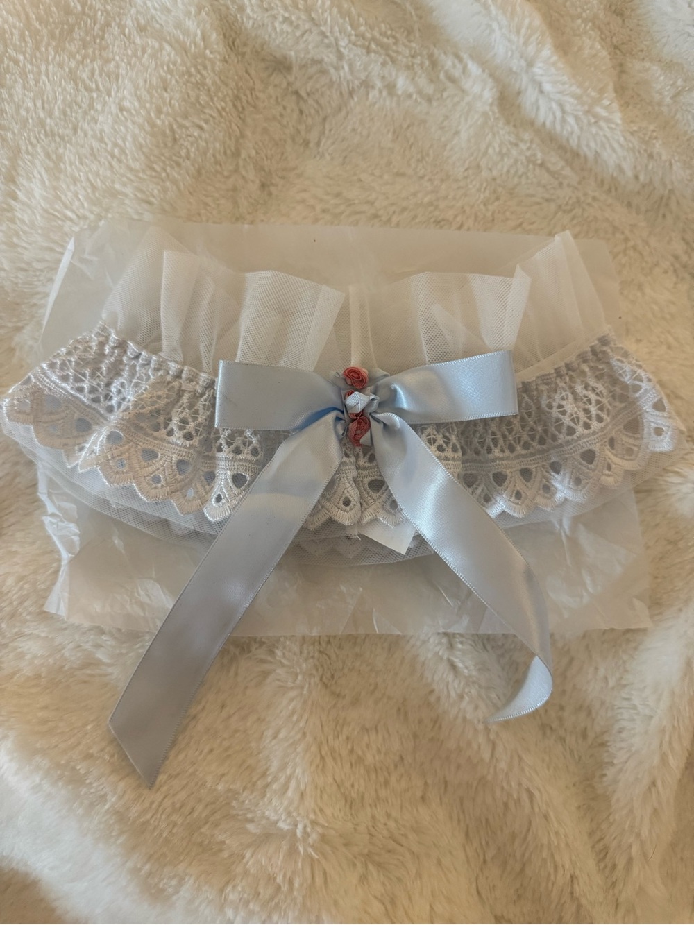 Delicate Blue Lace Baby Garter Belt with Satin Bow